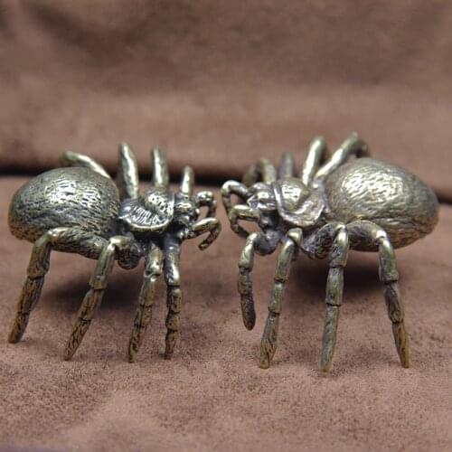 Solid Copper Spider Figurines Miniature Creative Desktop Toy Ornament Decoration Crafts Accessories Vintage Brass Animal Tea Pet