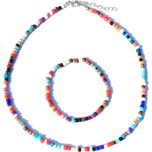 2021 Hot Fashion Bohemia Jewelry Two Color Beads Short Chain Summer Charm Beach Travel Necklace Gift For Women Girl X020