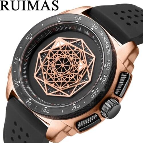 RUIMAS Mens Quartz Watch Chronograph Silicone Strap Watches Sports Wristwatch Black Watch Army Watch Clock Men 3ATM brand Watch