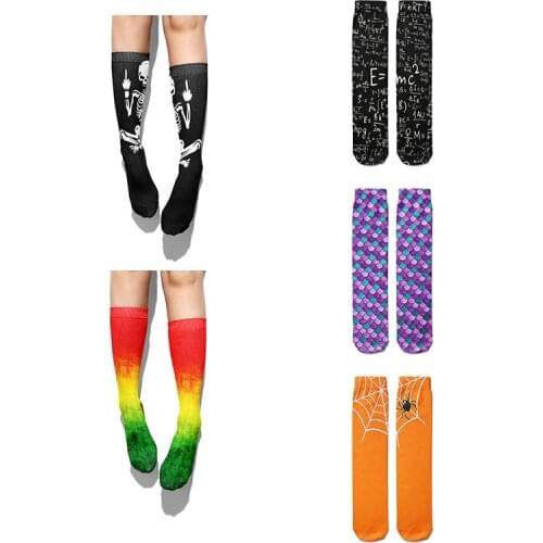 New 3D Print Winter Men Long Socks Funny Skull Letter Street Hip Hop Tube Compression Socks Cotton Happy Warm Female Calf Socks