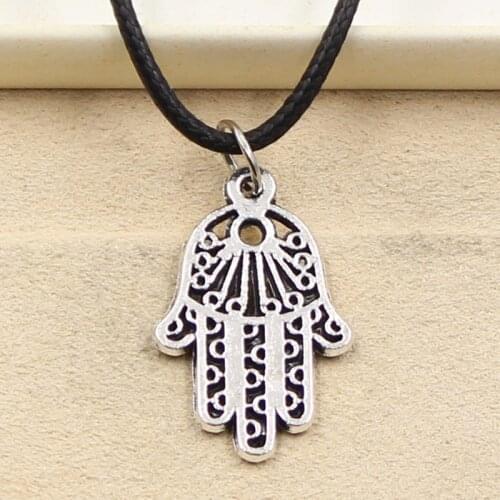 New Fashion Tibetan Hamsa Hand Protection Fatima Palm Pendant Necklace Choker Charm Black Leather Factory Price Jewelry