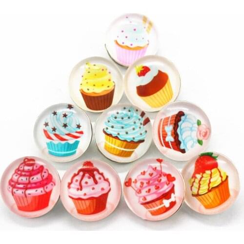 New 10pcs/lot Pretty ice cream Snap Buttons Charms 18mm Print Glass Buttons Fit DIY Snap Bracelets&Bangle woman Jewelry
