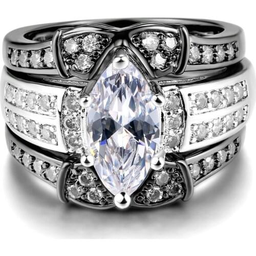 New Luxury Fashion Black Rings 3 Pics Ring Sets AAA+ Cubic Zirconia Cocktail Party Ring Gift For Women HotSale R710