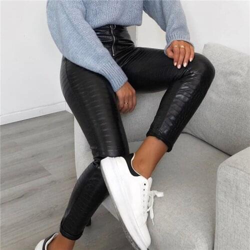 Casual Slim Black Pants For Women Elegant High Waist PU Leather Pants Women Pencil Skinny Pants Office Ladies Trousers