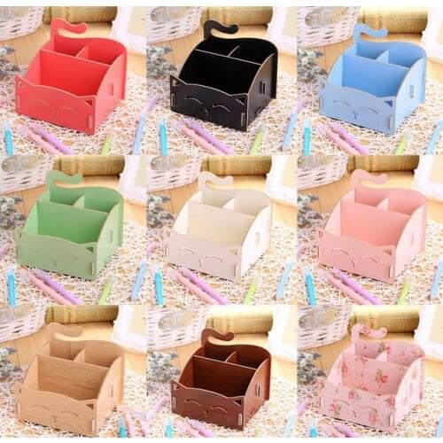 Lovely Assemble Stationery Cat Stationery Container Table for Home School Organizer Wooden