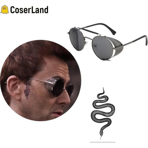 TV Good Omens Cosplay Props Demon Crowley Steampunk Snake Tattoo Angel Aziraphale Tie Ineffable Brooch Armageddon Carnival Wear