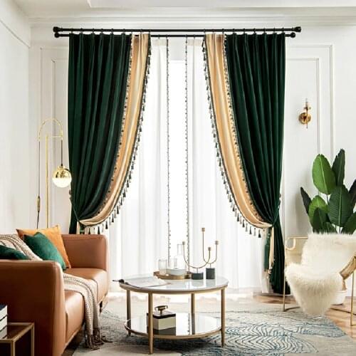 American Light Luxury Peacock Green Curtains for Living Room Bedroom Velvet Shading Red Curtains Classical Decoration Curtain