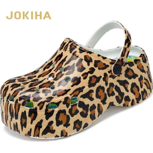 Platform Clogs Women Leopard Snake Rainbow Print Height Increasing Fashion 5 CM High Heel Mule Garden Clogs Womens Sandals