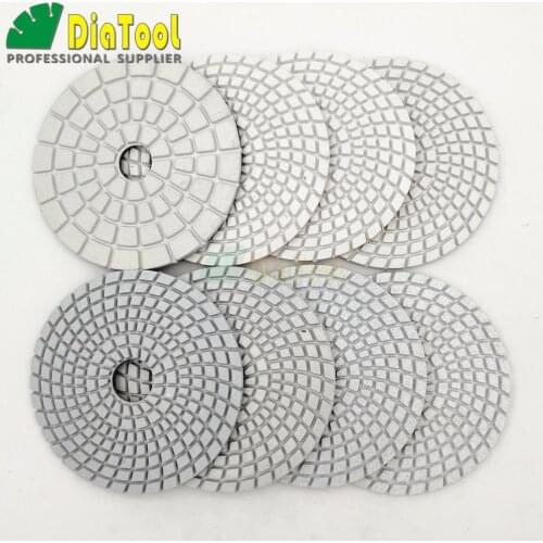 DIATOOL 8pcs/set 4" diamond wet flexible polishing pads White bond (8 grits available) for granite & marble Sanding Disc