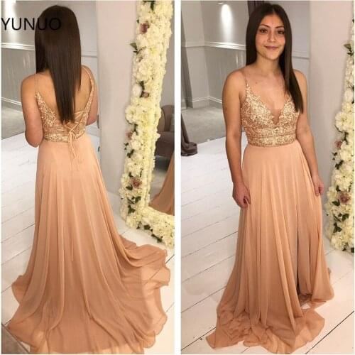 YUNUO Chiffon A-line vestidos de gala Prom Dresses 2021 Sleeveless Appliques Lace Dress Prom Evening Gowns for Formal Party