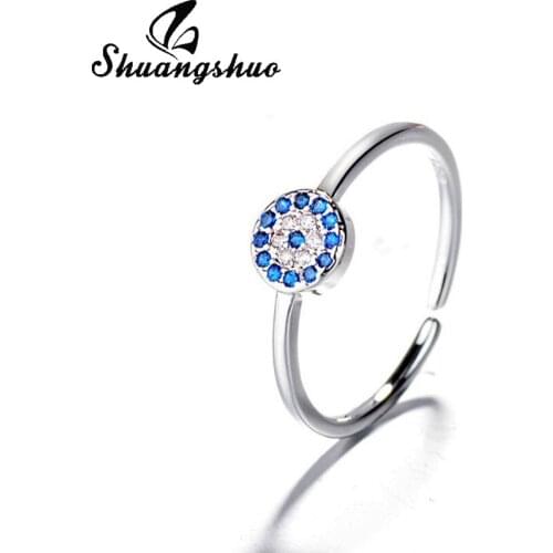Shuangshuo Hot Sale Fashion Luxury Round Crystal Ring Women Engagement Jewelry Blue Crystal Female Wedding Finger Rings bijoux