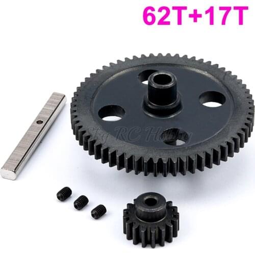 Steel Metal Spur Diff Main Gear 62T Reduction + 17T Pinion Motor Gear 0015 0088 For WLtoys 12428 12423 1/12 RC Car Crawler Parts