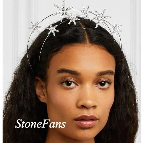 Stonefans Luxury Silver Color Rhinestone Star Crown Headband Bridal Tiara Hair Crown Wedding Crystal Hair Jewelry Accessories