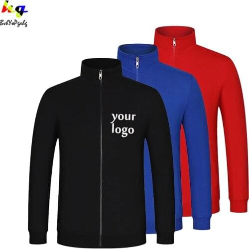 Custom logo stand collar zipper sweatshirt with printed logo picture text team name men and women long sleeve zipper top