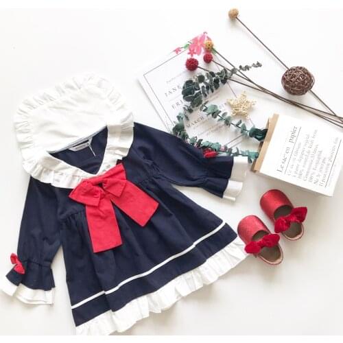 Tonytaobaby Autumn Dress New Kids' Dress Girls Butterfly Knot Dress Lolita Style Sailor Collar Dress Girl
