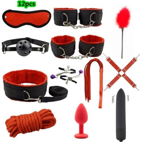 Adult Sex products SM Sex toys Bdsm Kit Bondage Set Handcuffs Whip Mini Vibrator Anal plug Sex games Erotic Adult toys