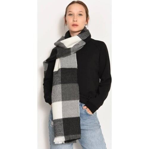 Womens Black-White Plaid Wide Shawl Model 100 ACRYLIC TURKISH Made Elegant Lovely Quality Product Fashion Convenient 2021 trend Style New