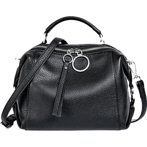 Elegant Fashion Soft Genuine Leather Handbag Tote Women Shoulder Bag Boston Large Capacity Simple Casual Female Crossbody Bag