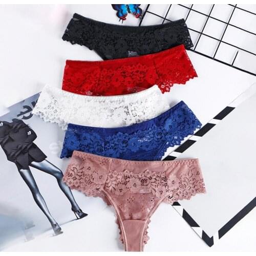 Womens Underpants Lingeries Lace Embroidery Low Waist Hollow Thong G-string Panties Underwear Female Soft Sexy Briefs Panty