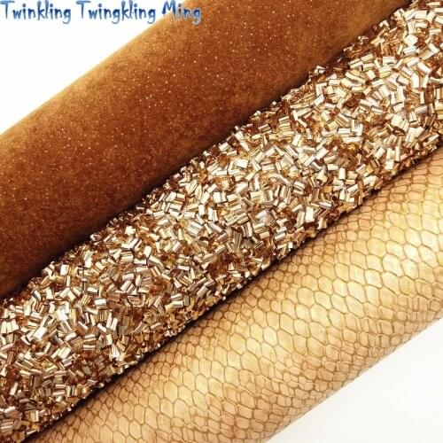 GOLD Glitter Fabric, Glitter Velvet Fabric Leather, Snake Synthetic Leather Sheets For Bow A4 21x29CM Twinkling Ming XM724