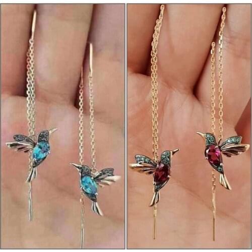 1 pair Long Tassel Earring Zircon Bird Pendant Drop Earrings Girls Dangle Earring Women Delicate Jewelry