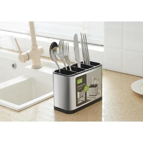 1PC Stainless Steel Spoon Fork Storage Rack Wall-mounted Kitchen Utensils Drain Holder Shelf Chopsticks Cage Container OK 1176