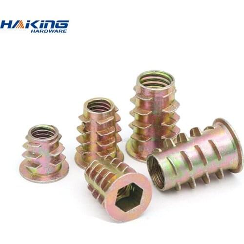 10/25/50Pcs M4 M5 M6 M8 M10 Zinc Alloy Thread For Wood Insert Nut Flanged Hex Drive Head Internal Threads Furniture woodwork Nut