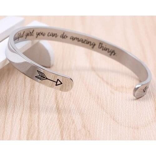 10pcs Beautiful girl you can do amazing things Inspirational mantra bracelet for Women Girls Cuff Bangle Friendship Personalized
