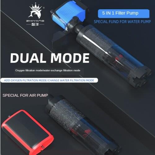 2021 Submersible Filter Pump for Aquarium 5 In 1 Fish Tank Internal Air Pump Air Oxygen Increase Fish Feces Collection 110-220V