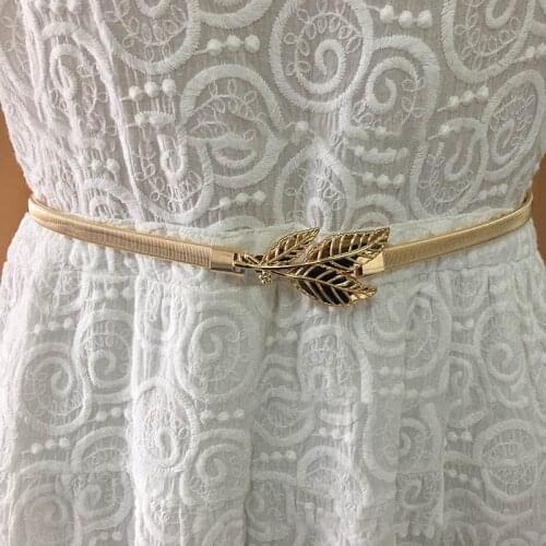 2021 Vintage Metal Elastic Belts For Women Golden/Silver Flower Leaf Dress Decor Waist Belt Girls Skinny Waist Chain Female Belt