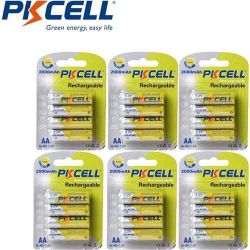 24Pcs/6Cards PKCELL AA Rechargeable Battery NIMH 1.2V 2000mAh Bateria Baterias RU In Stock for Toys