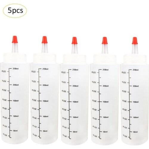 5PCS 250ML Plastic Needle-nosed Bottle With Scale Squeeze Bottle With Leak-Proof Cap Sauce Bottle Salad Squeeze Bottle
