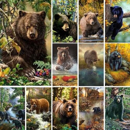 5D DIY Diamond Painting Bear Cross Stitch Kit Full Drill Square Embroidery Animals Rhinestone Mosaic Crafts Picture Home Decor