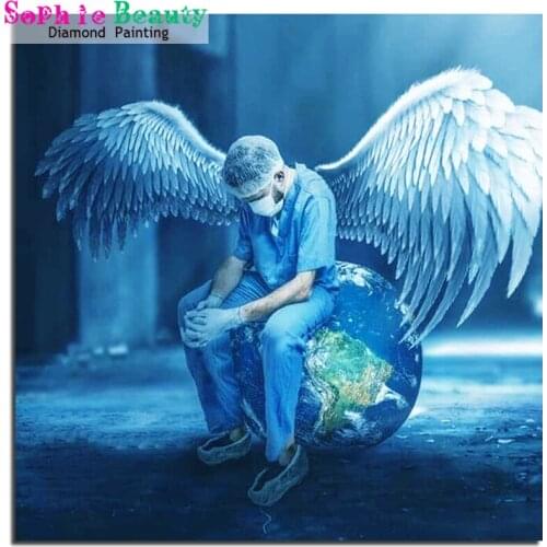 Diamond Painting Full Drill Round Doctor Angel Saves Life Diamond Mosaic Art Diamond Embroidery Earth Picture Wall Decor 20A094