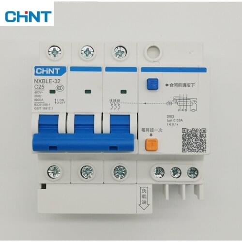 CHNT NXBLE-32 Residual current operated circuit breaker RCBO 6KA type C 3P 30mA 400 V 415V 50HZ 6A 10A 16A 20A 25A 32A