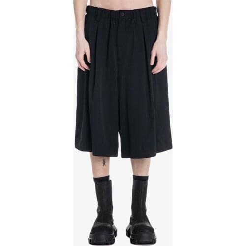 Black loose cropped trousers mens simple Japanese retro avant-garde trendy wide-legged knee-length straight pants