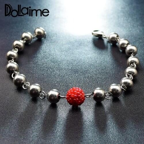Dolaime Gift Mothers Day spring Casual Couple Stainless Steel Silver Color Red beads Bracelet B774
