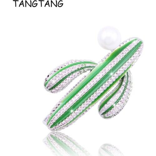 Elegant Summer Cactus Flower Silver Color Brooch Pin Crystal Costume Jewelry Clothes Accessories Jewelry Brooches For Wedding