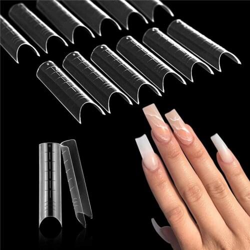 Gel Nail Mold Extension Forms Tips Extra Long C Curve Half Cover Clear Acrylic French Shape Fake Nails 120 PCS Square Straight