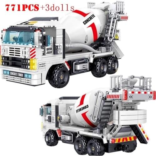 City Construction Concrete Mixer Dump Truck Building Blocks Technical Engineering Car Vehicle Bricks Toys For Children Kids Gift