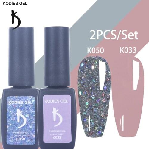 KODIES GEL 2 PCS/Set Nails Gel Polish Semi Permanent UV Vernis kit Glitter Color Hybrid Varnish 8ML Long Lasting LED Gelpolish