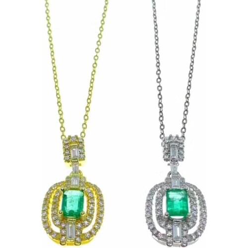 Ancient round square natural green Emerald pendant S925 silver Natural gemstone Pendant Necklace women party girl gift jewelry