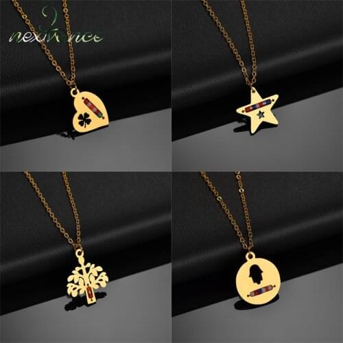 NextvanceHollow Dragonfly Star Heart Tree Hamsa Pendant Necklace Stainless Steel Gold Lucky Colorful Beads Necklace For Women