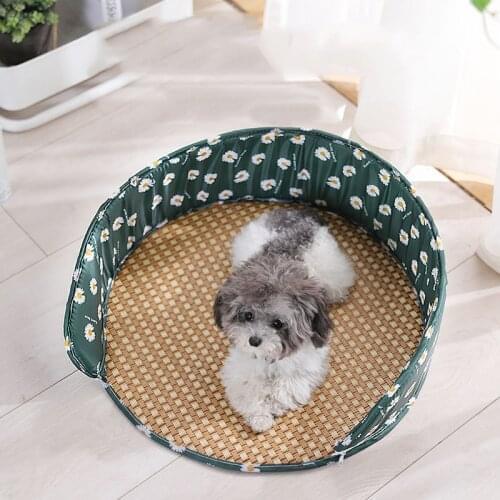 Dog Bed Summer Ice Silk Cool Feeling Pet Mat Pad Semi-closed Sleeping Sofa Bed Small Medium Dog Cats Cool Blanket