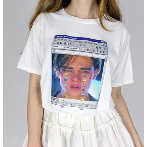 Hot Tumblr Ulzzang Summer women T-shirt Leonardo di caprio Leo Titanik crying harajuku casual Solid vintage Women plus size top