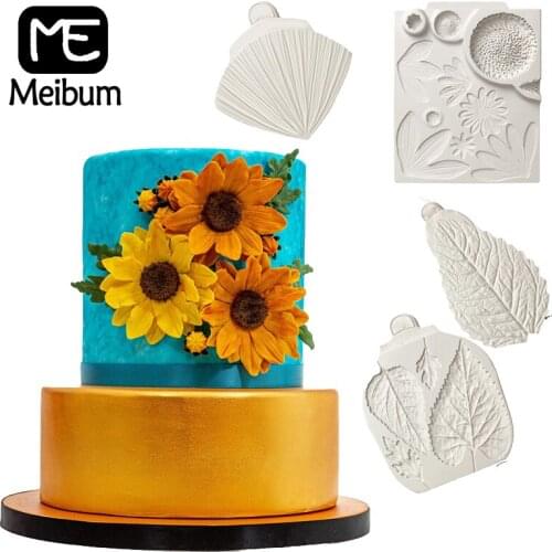 Meibum Sunflower Daisy Fondant Silicone Sugarpaste Icing Mold Leaves Veiner Flower Cake Decorating Crafts Candies and Clay