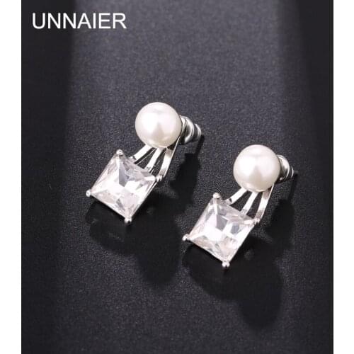 UNNAIER fashion personality popular Imitation pearls Dual use Earrings Female Rhinestone Prevent allergy Ear jewelry