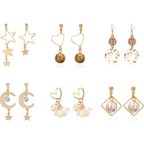 Fashion Fresh Temperament Hollow Pentagram Love Small Earrings Asymmetric Earrings Female Simple Long Earrings Friends Gifts