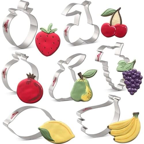 KENIAO Fruit Cookie Cutter Set - 7 Piece - Strawberry, Pear, Lemon, Grape,Pomegranate Biscuit Fondant Cutters - Stainless Steel
