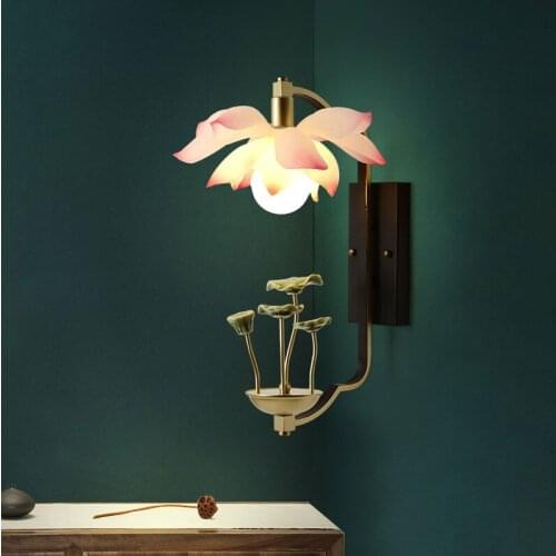 Chinese Style Lotus Wall Lamps Bedside Wall Sconce Light Fixtures Living Room Retro Antique Bedroom Aisle Lamp Home Art Decor